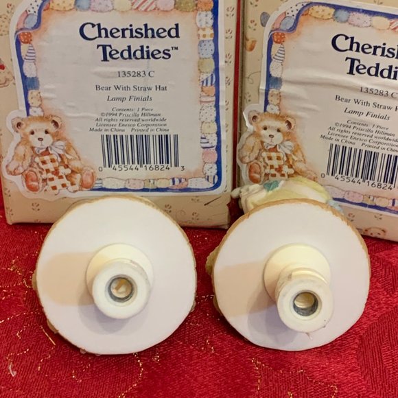 Cherished Teddies - Pair of Bears with Straw Hats - Lamp Finials - Picture 4 of 7